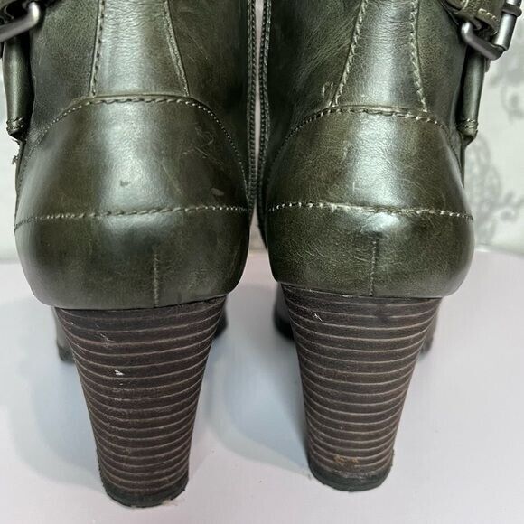 Biala Olive Leather Heeled Double Buckle Zip Ankle Booties Size 41 - Picture 8 of 12